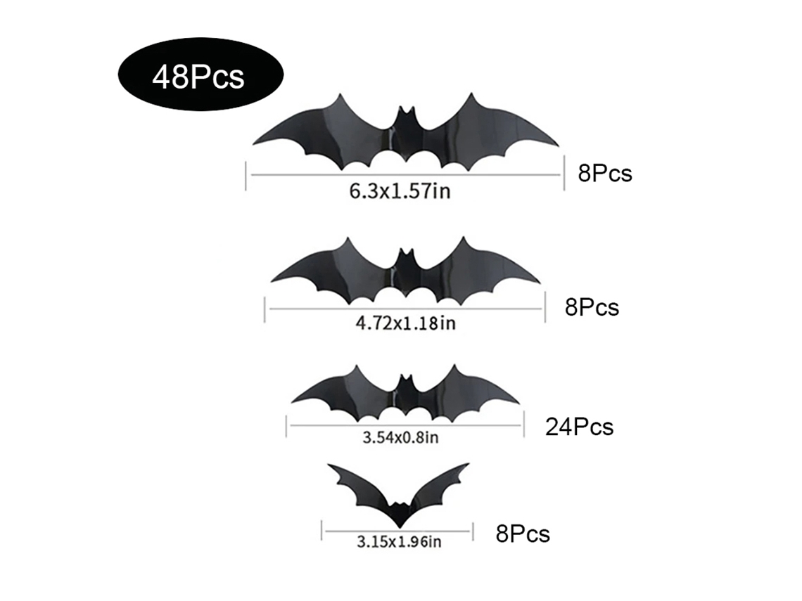 Pegatinas de murciélago 3D de Halloween, 48 piezas de murciélagos negros de PVC para decoración de casas embrujadas (Viewleaf)