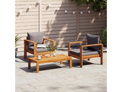 Conjunto de sofá de jardín de 3 piezas con cojines de madera maciza de acacia, Dkd Home Decor