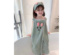 (verde M) Toalla De Baño Infantil Absorbente Con Faldón Y Diadema, Tejido Mezcla Algodón-poliéster, Rectangular.
