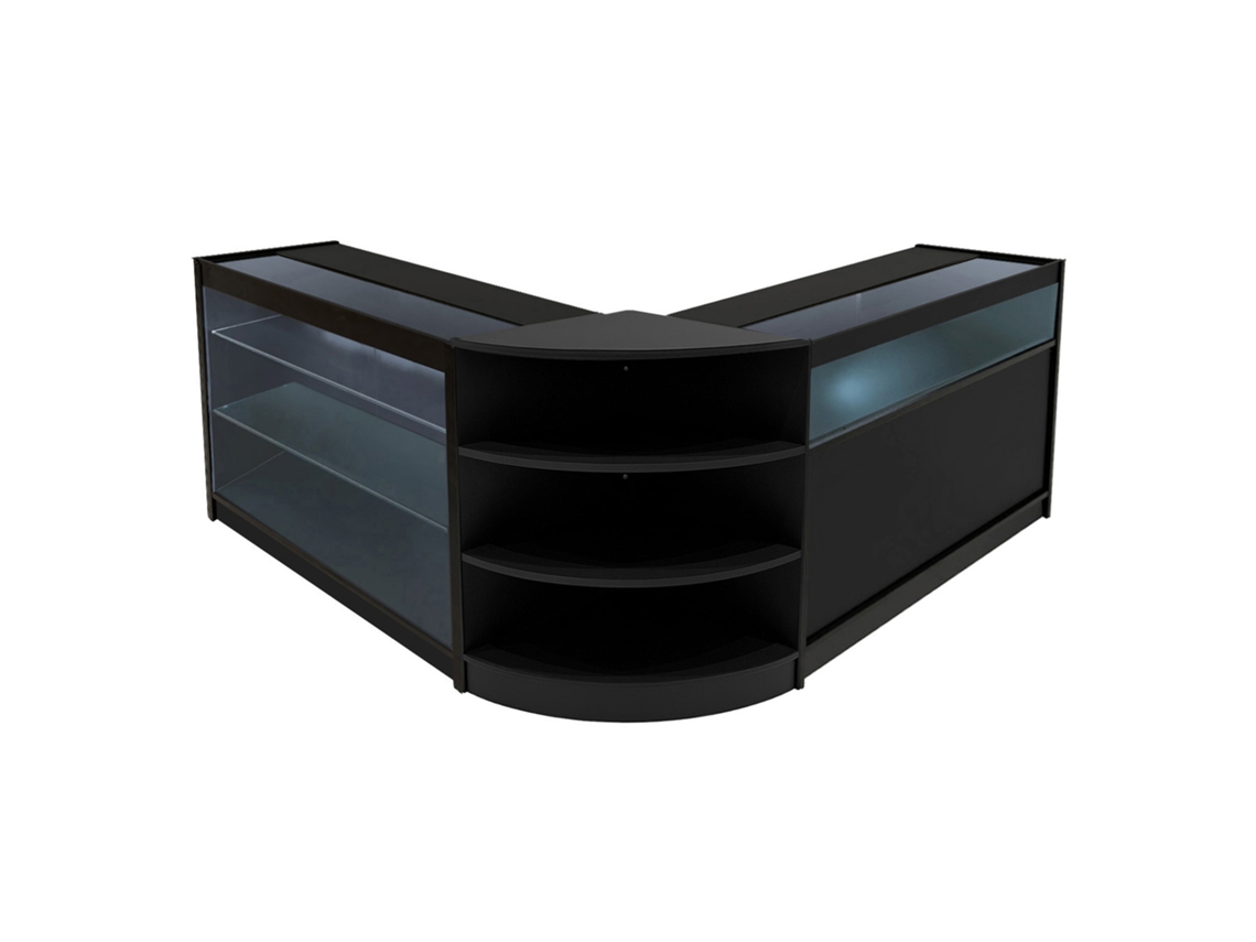 Mostrador comercial MonsterShop Demeter, negro, K1200B1200LM60, MDF y vidrio templado
