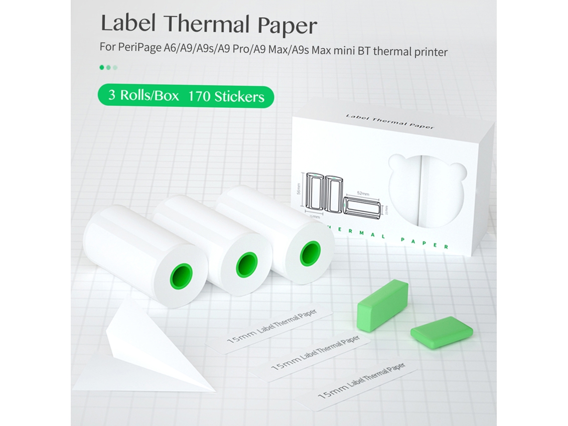 Etiqueta adhesiva de papel térmico de 52x15 mm para impresora portátil Peripage A6/A9