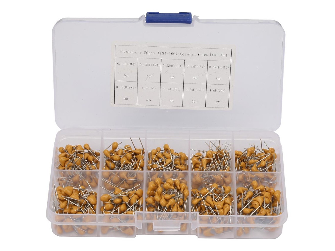 Kit de condensadores cerámicos de baja frecuencia 50 V 0,1 µF 10 µF 500 unidades 104 106 Sin marca