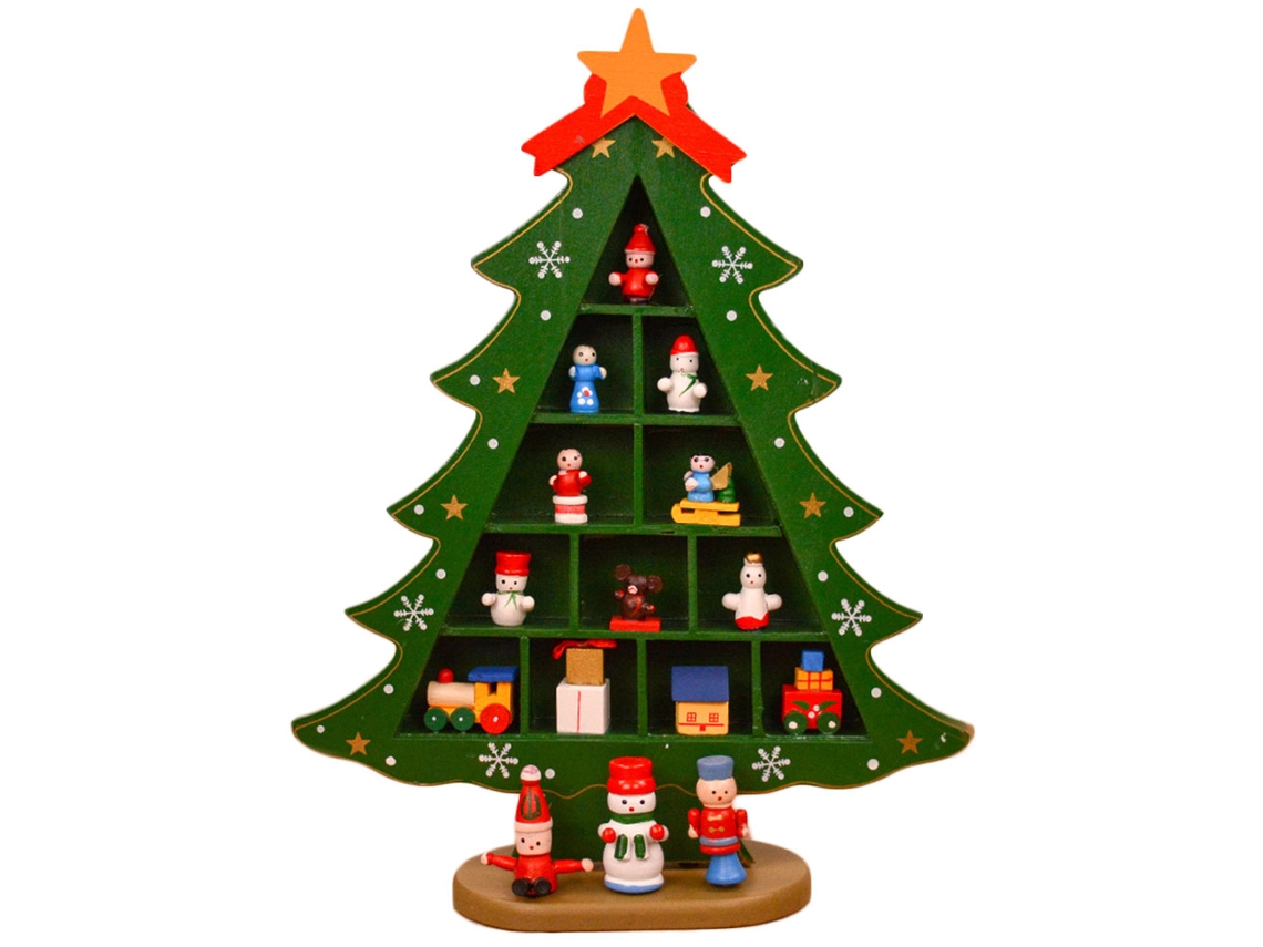 Decoración de mesa con árbol de Navidad de madera.