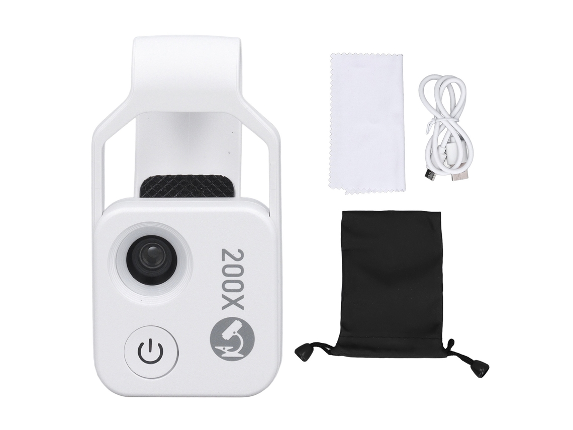 Microscópio De Bolso Para Celular 200x Com Luz Led Clip Universal 5v 1a Branco