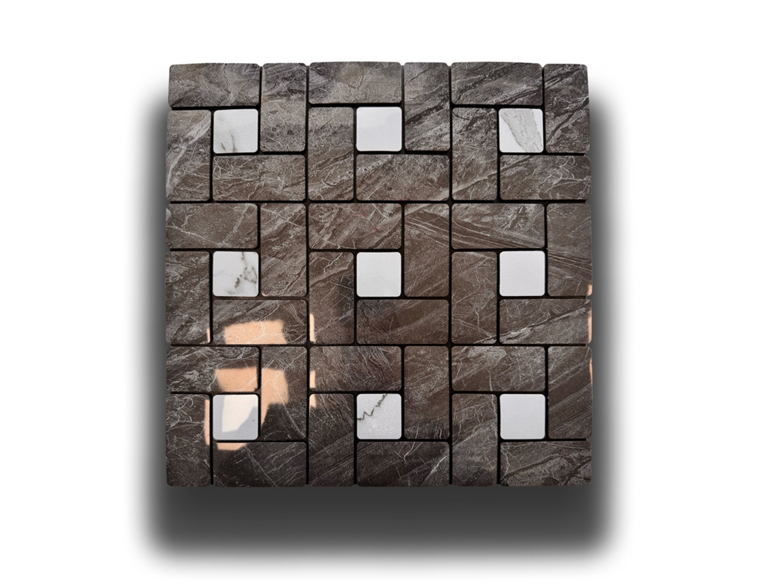 Azulejos autoadhesivos acústicos y aislantes 3D para mascotas de 30 x 30 cm (grosor de 4 mm) en mosaico negro y Carrara