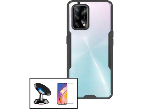 Carcasa + Protector + Soporte Oppo A74 5G PHONECARE Clear Armor Transparente, Negro