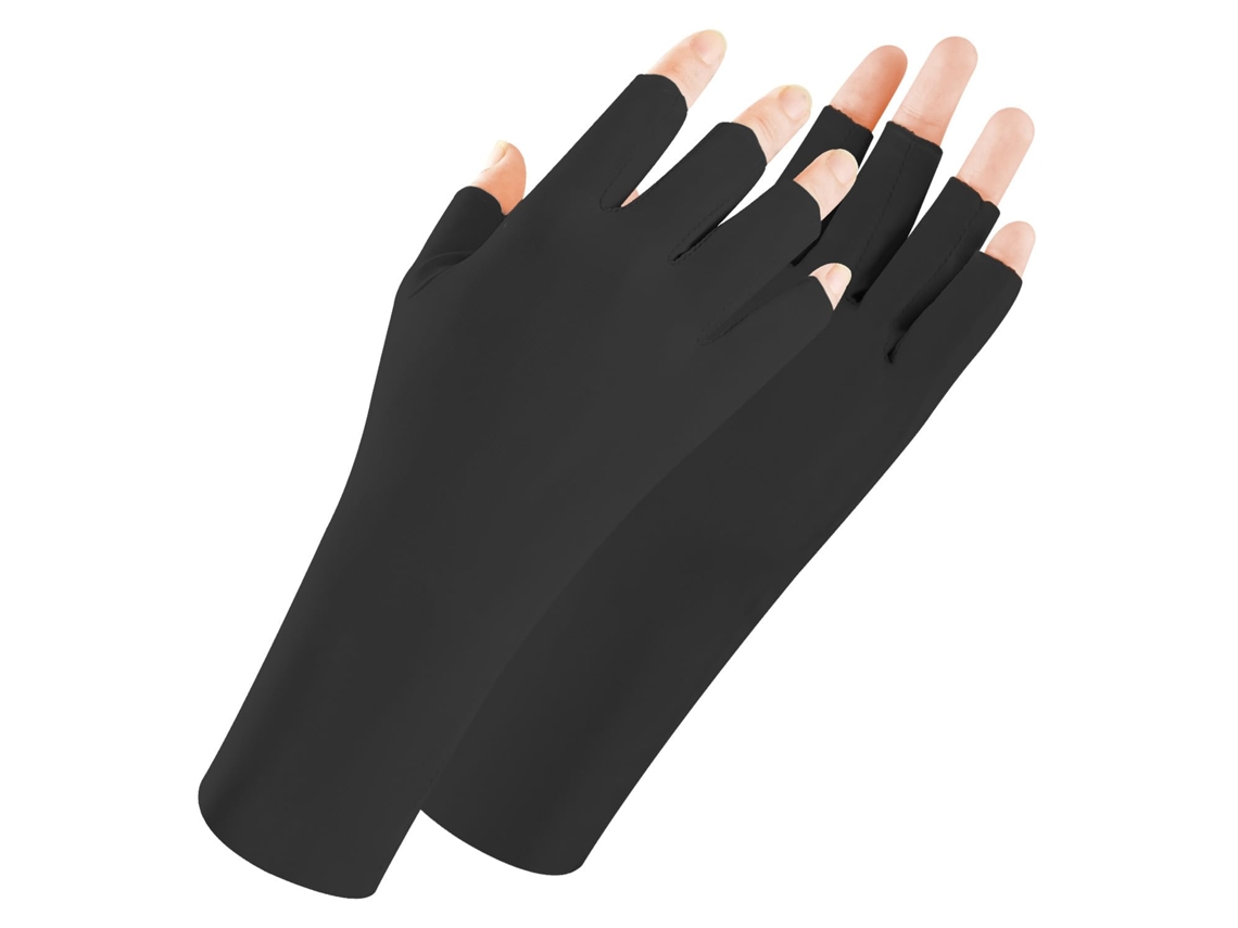 Luvas Protetoras Uv Upf50+ Para Lâmpada De Unha, Com Dedos Abertos, Feminina Preta, 1 Par.