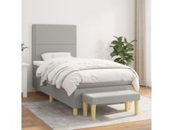 Cama Box Spring Con Colchón Tela Gris Claro 100x200 Cm