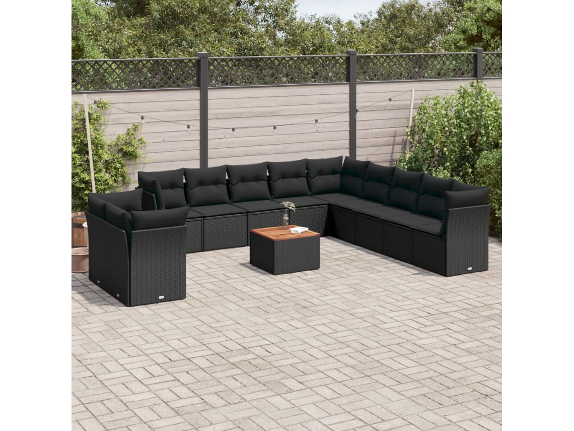 Conjunto de sofá de jardín de 12 piezas con cojines de mimbre negros DKD Home Decor