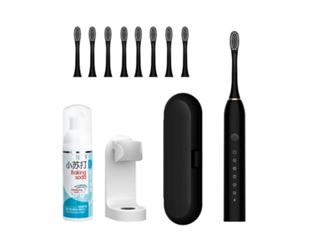 Cepillo de dientes eléctrico HHZ Ultrasónico 8 cabezales de cepillo Porta maleta Mousse de limpieza