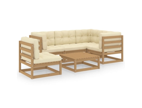 Conjunto 6 Muebles de jardín VIDAXL con cojines de madera de pino maciza