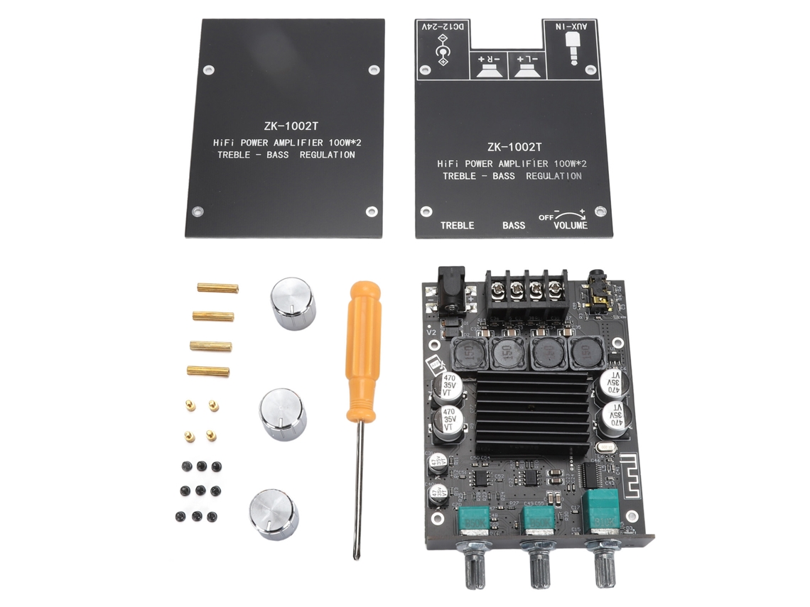 Placa Amplificadora Hifi De 2x100w Con Control De Graves Y Agudos Tpa3116d2, Bluetooth 5.0, Entradas Aux, Estéreo De 2.0 Canales Para Proyectos Diy.