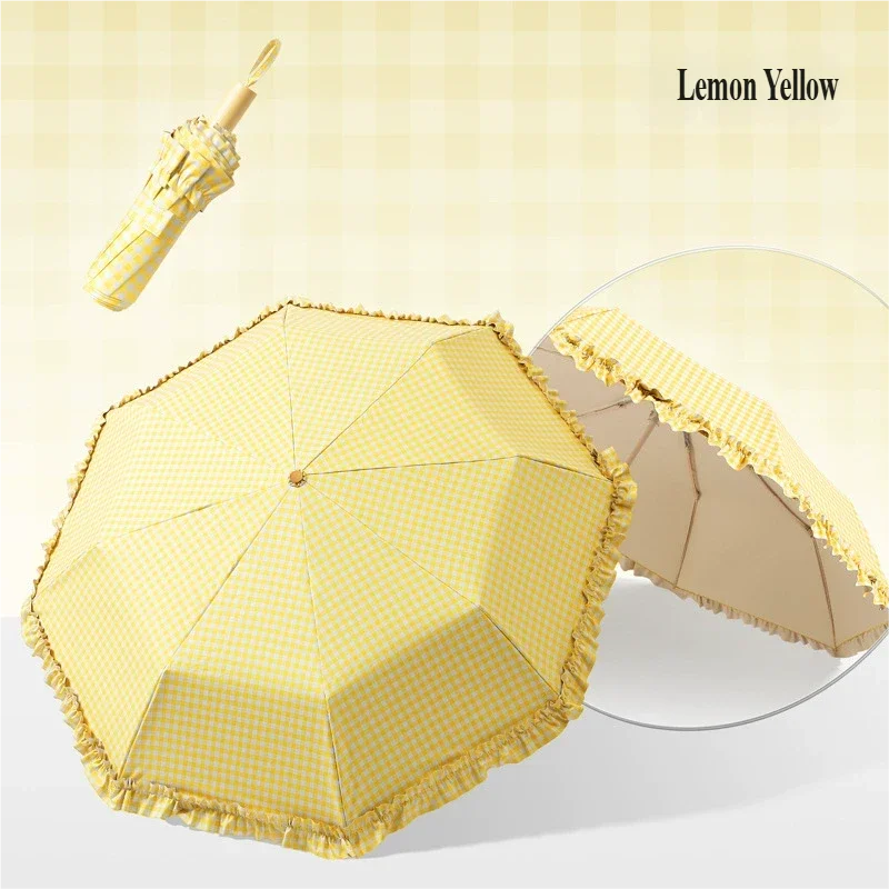 (amarelo) Guarda-chuva Dobrável De Luxo Com Cadarço E Abertura Manual