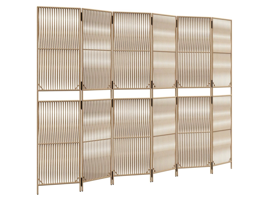 Biombo divisor de ambientes, 6 paneles en resina tejida beige, Dec031040