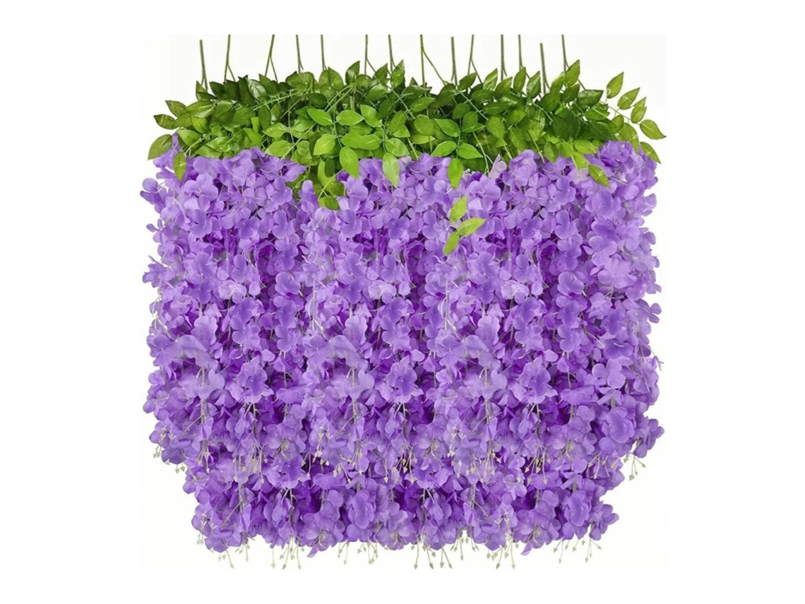 2026-14pcs Lirios Artificiales De Techo Con Seis Hojas Violeta Azul Enredaderas Falsas Decoración Para Boda Hogar