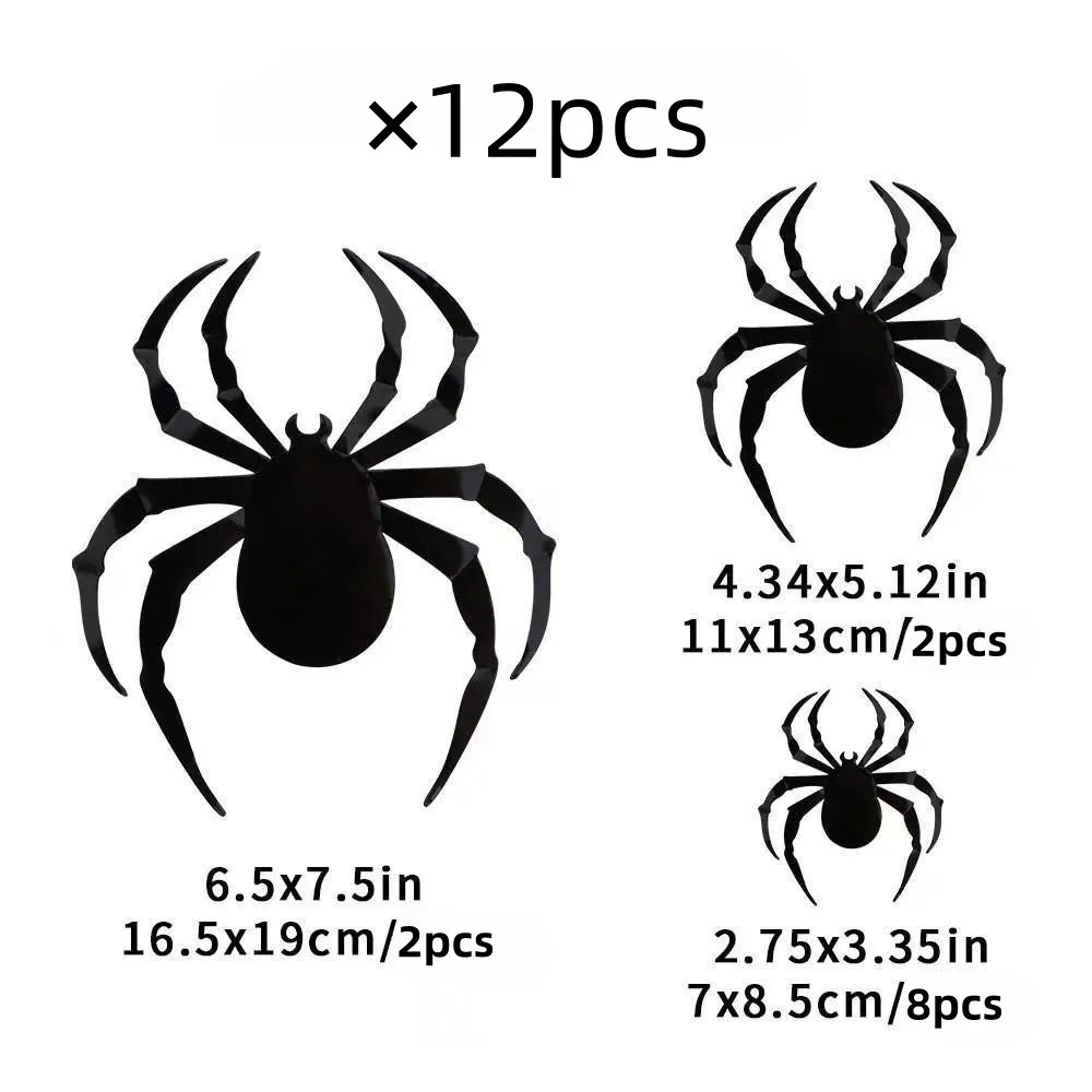 Pegatinas de pared 3D de araña y murciélago de Halloween, plástico negro, decoración para el hogar y el patio, 12 piezas Viewleaf