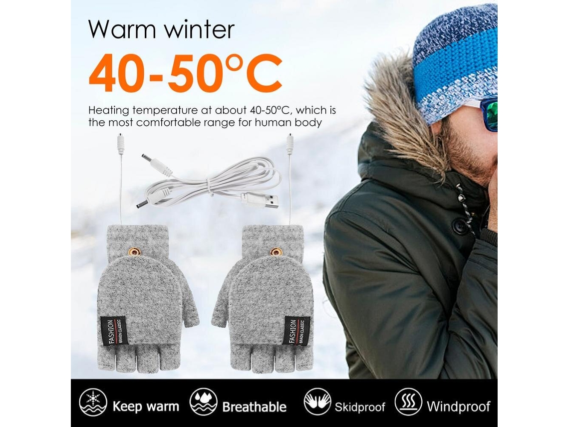 Negro tengoo 1 Par Guantes Eléctricos Calefactables Usb Medio Dedo Invierno Calefacción Doble Cara Tapa Abatible Esquí
