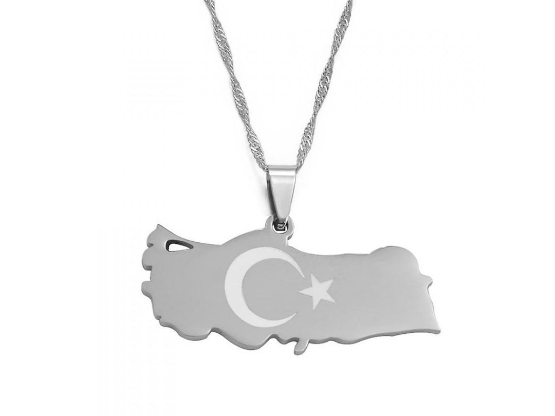 Collar con colgante que muestra el mapa y la bandera de Turquía en 2026, hecho de oro y plata, apto para hombres y mujeres. Joyería patriótica; cadena con colgante plateado.