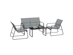 Conjunto De Exterior 4 Piezas-mesa Centro, Banco 2 Plazas Y 2 Sillas, En Metal Texteline Gris Claro.