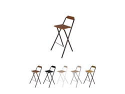 Taburete Plegable Alto De Metal Extra Grueso Con Reposapies Para Cocinas Y Bar | Silla Con Respaldo Resistente Negra / Nogal Pack 4 Uds