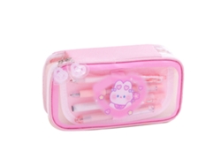 Estuche De Lápices De Gran Capacidad Con Ventana Transparente Patrón Cartoon Bonito Impermeable Para Hogar Escuela Oficina Roseate