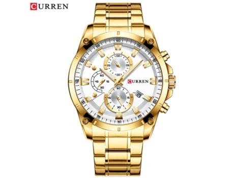 Relojes para Hombre, Reloj con Correa de Acero Inoxidable para Hombre, Relojes de Pulsera de Cuarzo para Negocios, Concha Dorada Blanca LUUCOZK