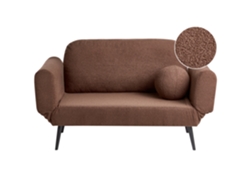 Sofá-cama Com Almofada Arredondada Beliani Dorotea De Bouclé Castanho 190x79