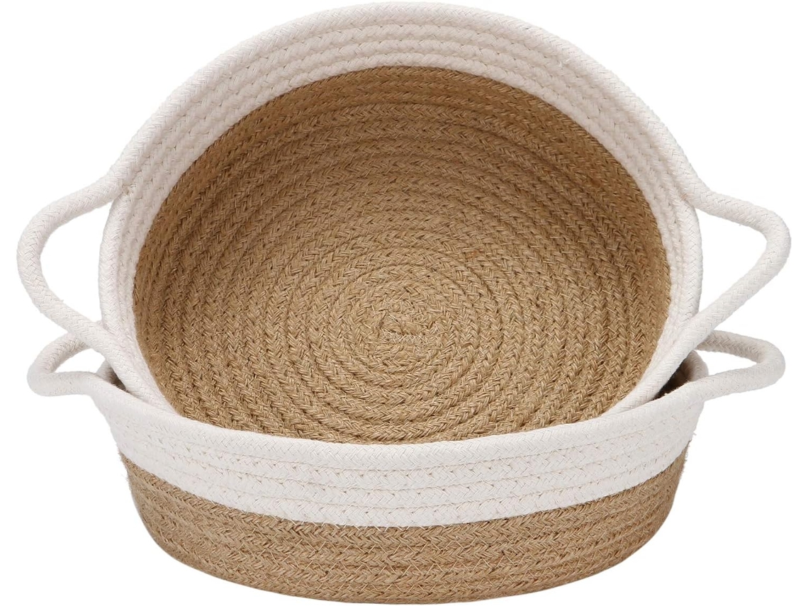 KOFIHETY Cesta de almacenamiento de cuerda de algodón, compacta y segura, con asas prácticas, ideal para múltiples usos, con estantes decorativos para organiza