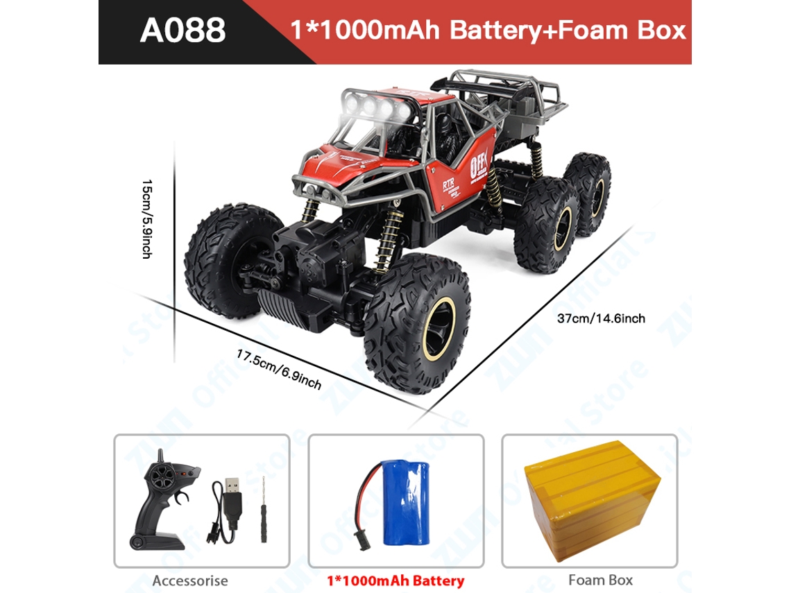 Coche RC 112 con luz y batería recargable, control remoto de 2.4G, buggy todoterreno de aleación, camión para niños, color rojo. Aeuzwr
