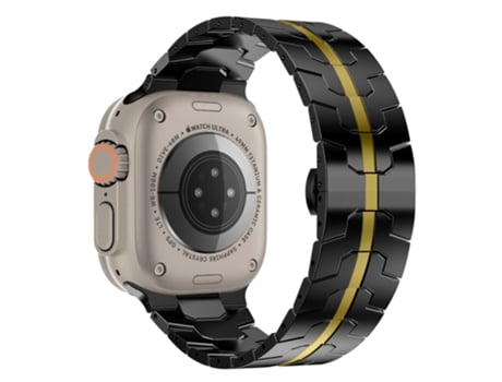 Correa de reloj inteligente de acero para Apple Watch Ultra 49 mm / Series 8 y 7 45 mm / SE 2 y 6 y SE y 5 y 4 44 mm / 3 y 2 y 1 42 mm (oro negro)