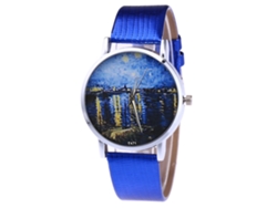 Reloj De Cuarzo De Pareja Casual Con Correa De Piel Pu Azul Diseño Simple Dial Redondo