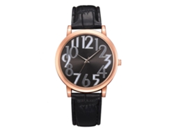 Reloj De Pulsera De Aleación Con Esfera Redonda Y Correa De Piel Sintética (negro)