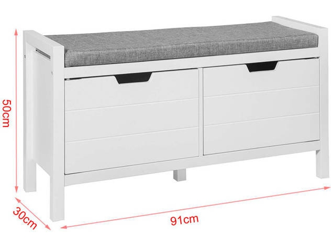 Banco Armario de Zapatos SOBUY Blanco (91x30x50cm) | Worten.es
