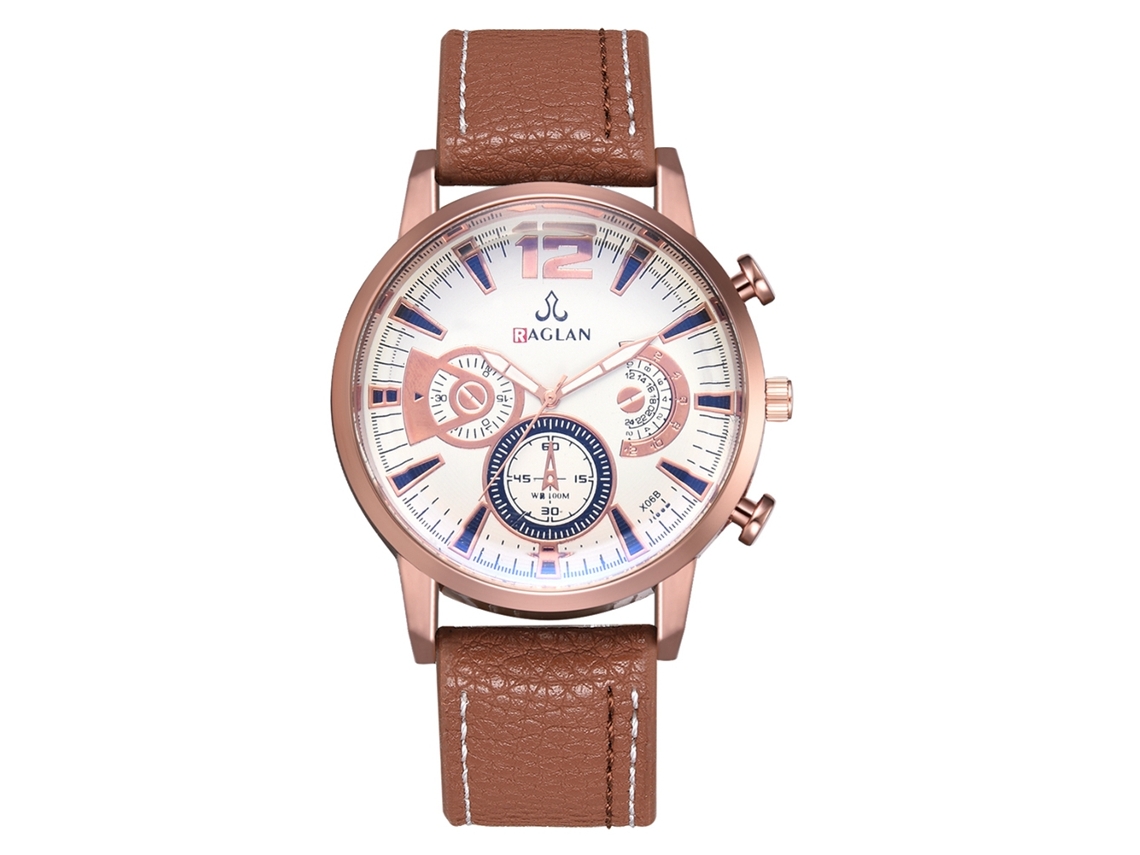 Reloj Hombre De Cuarzo Con Caja De Oro Rosa Y Correa De Pu Café