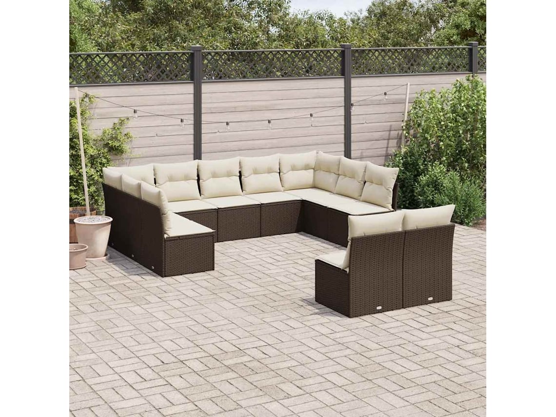 Conjunto de sofá de jardín de 11 piezas con cojines de mimbre marrón de DKD Home Decor