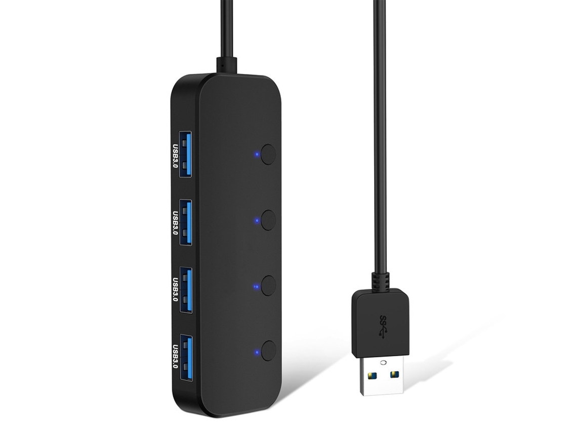 Estación de fondeo YIZHOOD Concentrador USB3.0 de 4 puertos Interruptores de alimentación de luz LED individuales Dropship negro