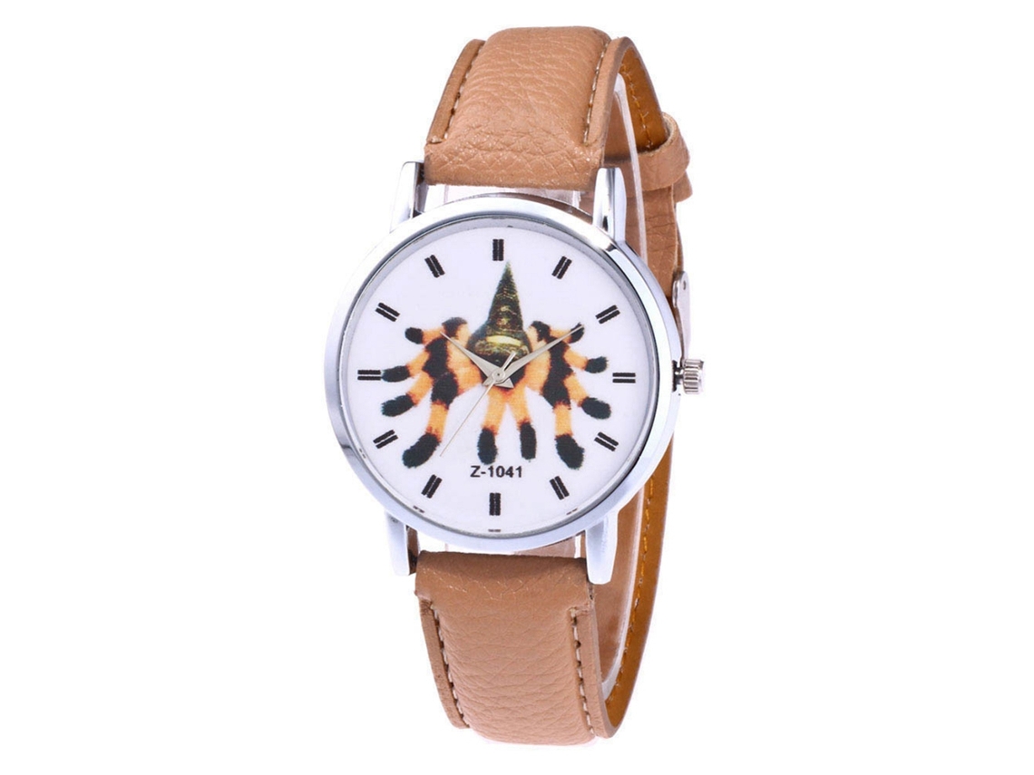 Reloj De Pulsera Zhoulianfa Para Mujer, Estilo Estudiante, Con Correa De Piel Sintética Y Esfera Beige Con Diseño De Araña.