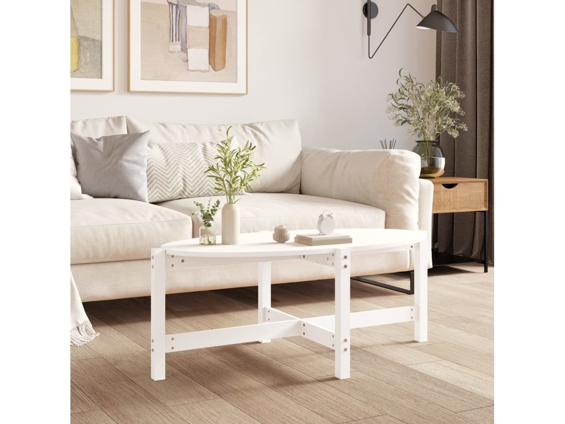 Mesa de Centro Apoyo 118X63X45 Cm Madera de Pino Maciza Blanco