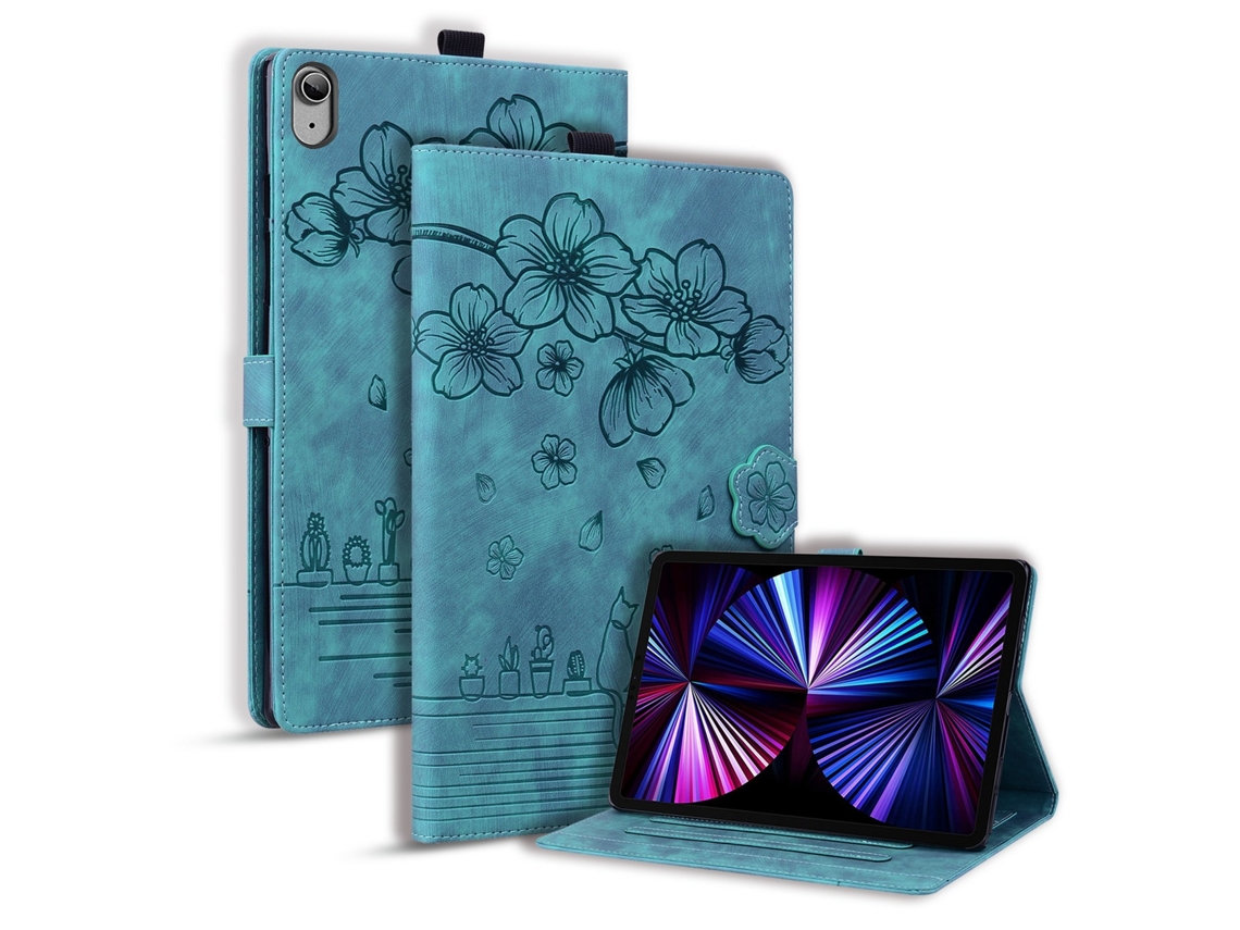 ZRUXE Funda para iPad 10Th Gen 10.9 2021 Funda para Tableta de Cuero Inteligente en Relieve con Gato Sakura de Dibujos Animados, Verde