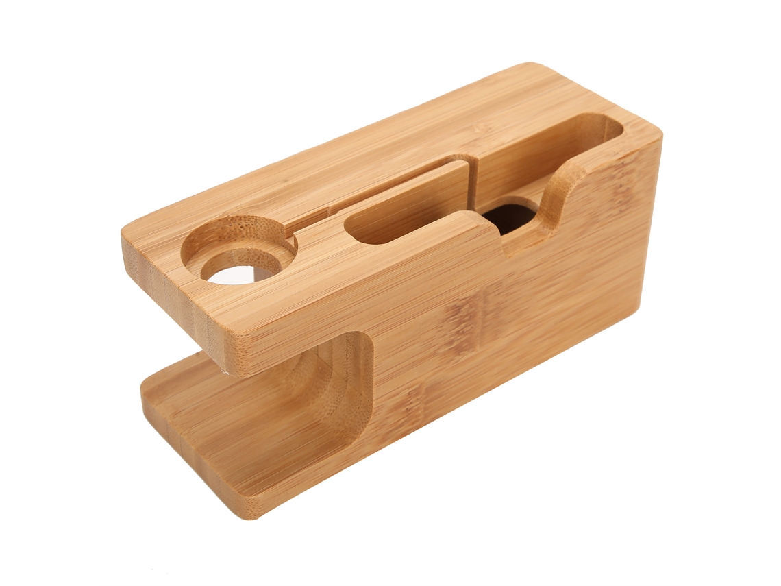 Base De Carga Bamboo Para Teléfono Móvil Y Reloj Soporte Portátil Cargable