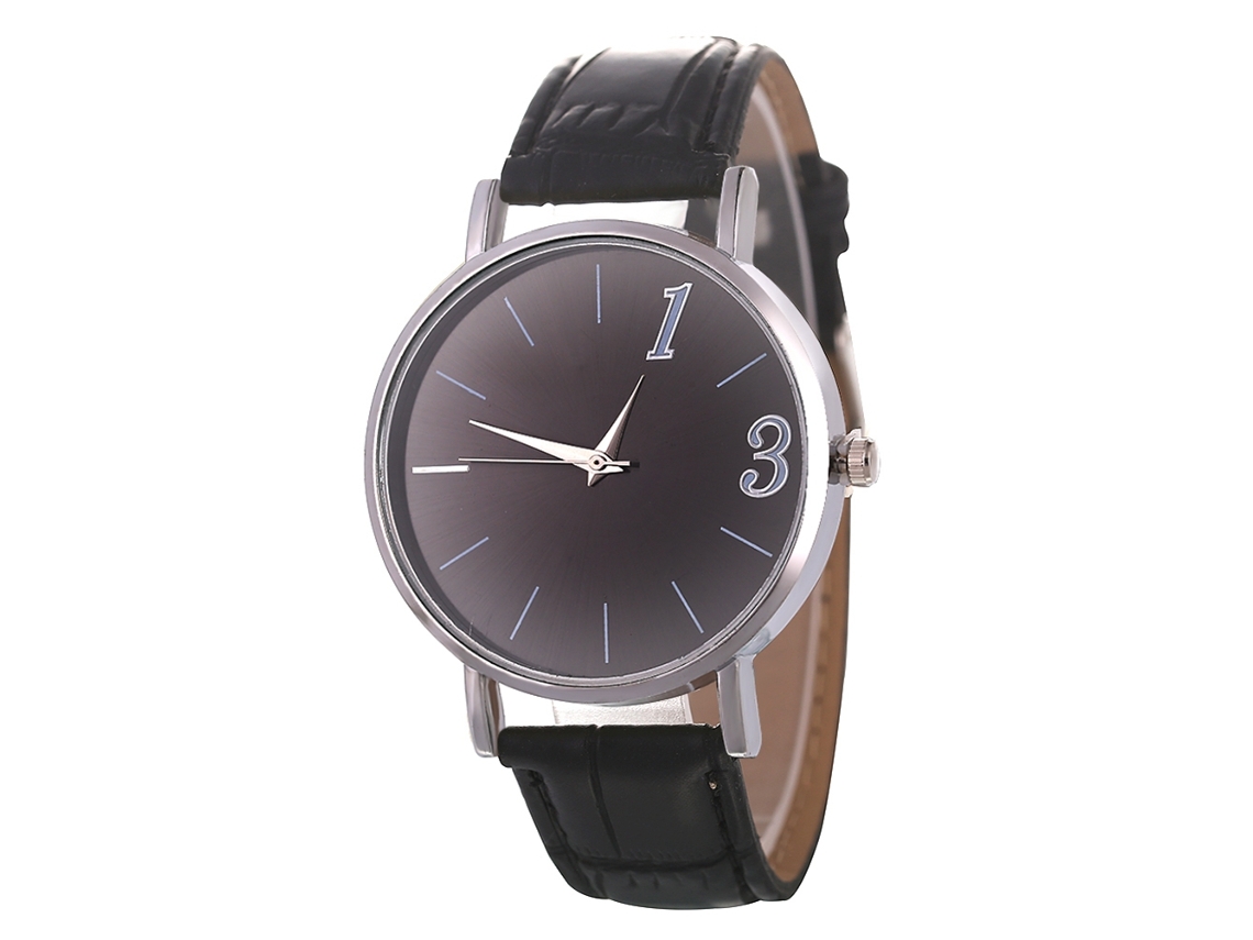 Reloj De Pulsera De Cuarzo Con Correa De Piel Sintética, Estilo Sencillo, Esfera Redonda, Unisex, Negro.