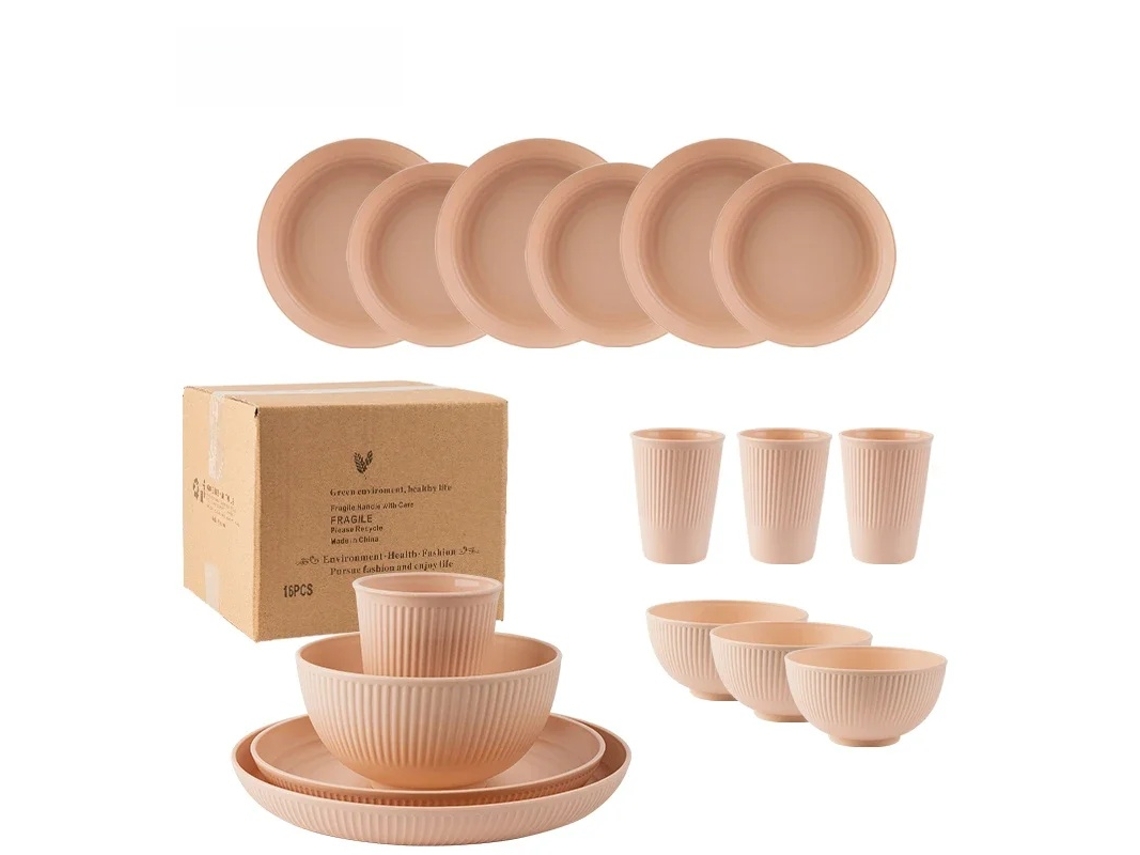 (rosa) Juego De Cubiertos Portátil De Estilo Campestre De 16 Piezas, Que Incluye Cuchillo, Tenedor Y Cuchara, Hechos De Plástico Ecológico.