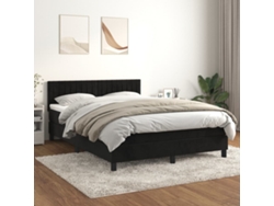 Cama Box Spring Con Colchón Terciopelo Negro 140x200 Cm