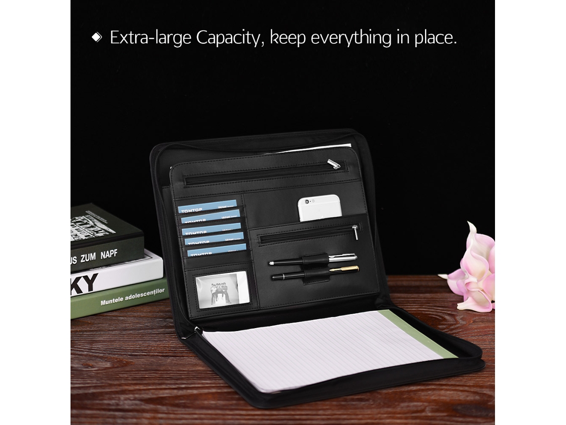 Carpeta A4 De Cuero Con Cremallera Organizador Portafolio Profesional