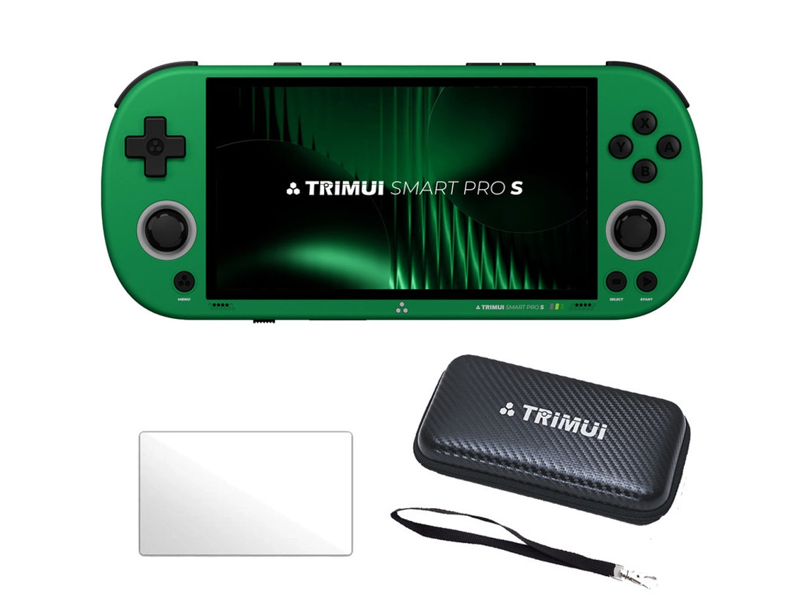 Consola Retro Szsmart Trimui Smart Pro S De 4,96" Ips Linux Wifi Bt 30+ Simuladores 256gb Con 16000 Juegos + Bolsa + Cristal Templado - Verde