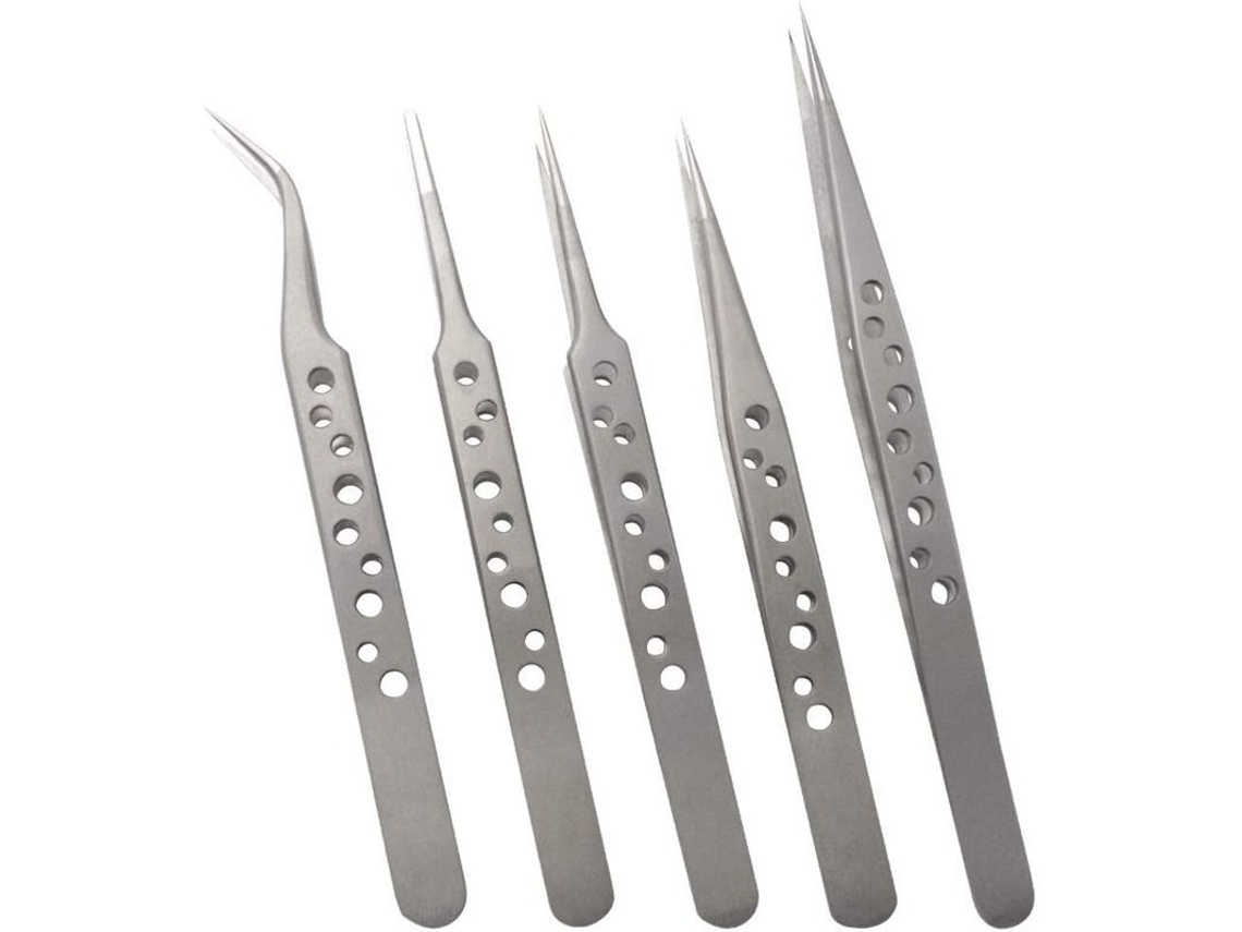 Juego De Pinzas De Precisión De Acero Inoxidable Para Reparaciones Electrónicas Y Manualidades (5 Piezas)