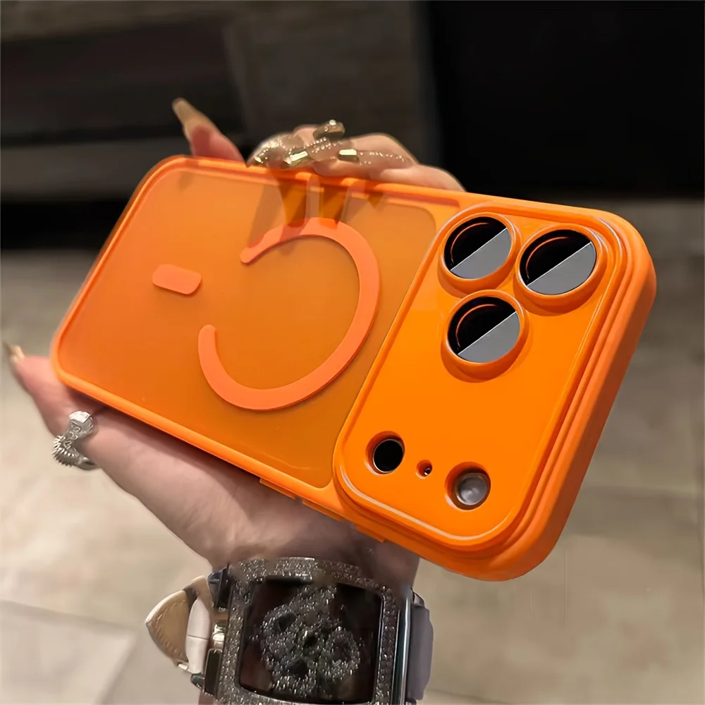 (iphone 12 Mini Naranja) Funda Magnética Semitransparente Mate A Prueba De Golpes Con Cubierta Trasera Magsafe