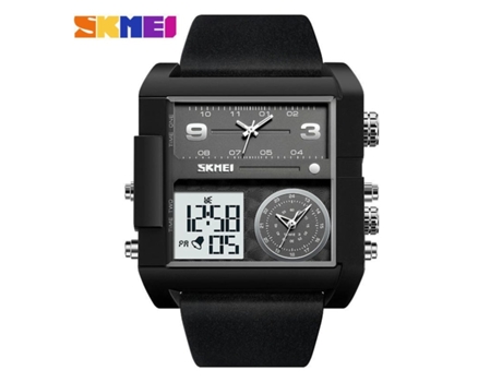 Reloj para Hombre Cuadrado Cuarzo Alarma Led 3 Horas Pantalla Analógica Reloj-Concha Negra Cinturón Negro Máquina Blanca VEANXIN