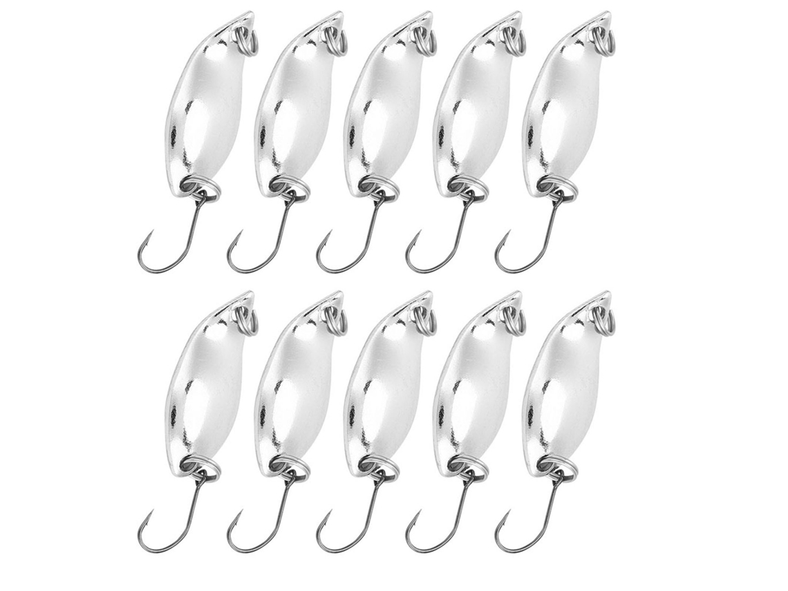 10 Piezas De Señuelos De Pesca Artificiales De Metal Estilo Cuchara Plateados De 3.5g Con Anzuelo