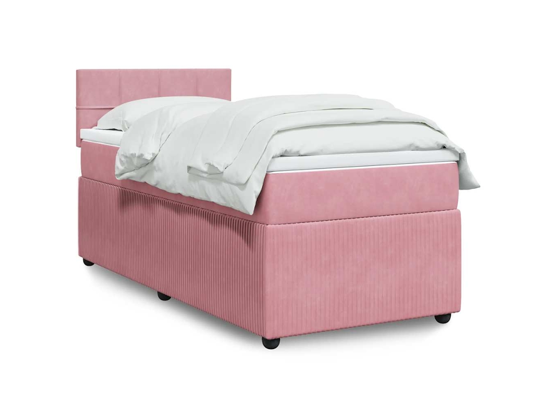 Cama Box Spring Con Colchón Terciopelo Rosa 90x200 Cm